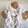 White Pompom Scarf, Chic Scarf, Unique Gift For Women, Pon Pon Scarf, Soft Mulberry Scarf, Fancy Christmas Gifts For Her