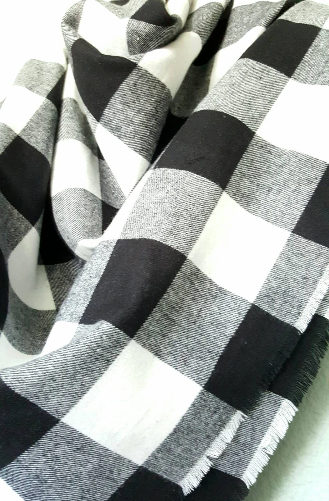 Plaid Flannel Blanket Scarf, Large Plaid Cotton Flannel Blanket Scarf, Black And White Buffalo Plaid, Christmas Gift, Cozy Flannel Scarf 4 Plaid Flannel Blanket Scarf, Large Plaid Cotton Flannel Blanket Scarf, Black And White Buffalo Plaid, Christmas Gift, Cozy Flannel Scarf - Image 2