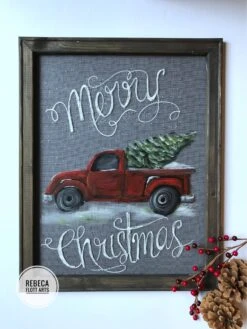 Merry Christmas From The Christmas Tree Farm , Farmhouse Rustic Decor, Original Handmade Painting
