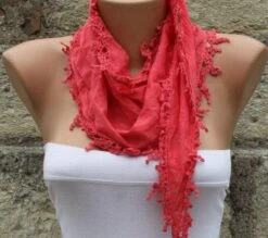 Red Cotton Scarf Cowl Scarf Gift Ideas For Her Women Fashion Accessories Christmas Gift Birthday Gift -Jewellery Soldes Boutique il fullxfull.1361980595 tbug