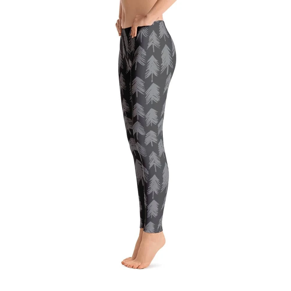 Gray Pine Tree Leggings. Great For Winter, Christmas. Polyester & Spandex Blend. Size XS-XL. Printed And Sewn In USA. 4 Gray Pine Tree Leggings. Great For Winter, Christmas. Polyester & Spandex Blend. Size XS-XL. Printed And Sewn In USA. - Image 2