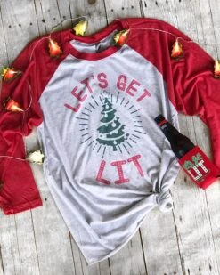 Let's Get Lit Funny Christmas Shirt Christmas Drinking Shirt Christmas Tree Shirt Gift For Christmas College Christmas Shirt Adult Christmas