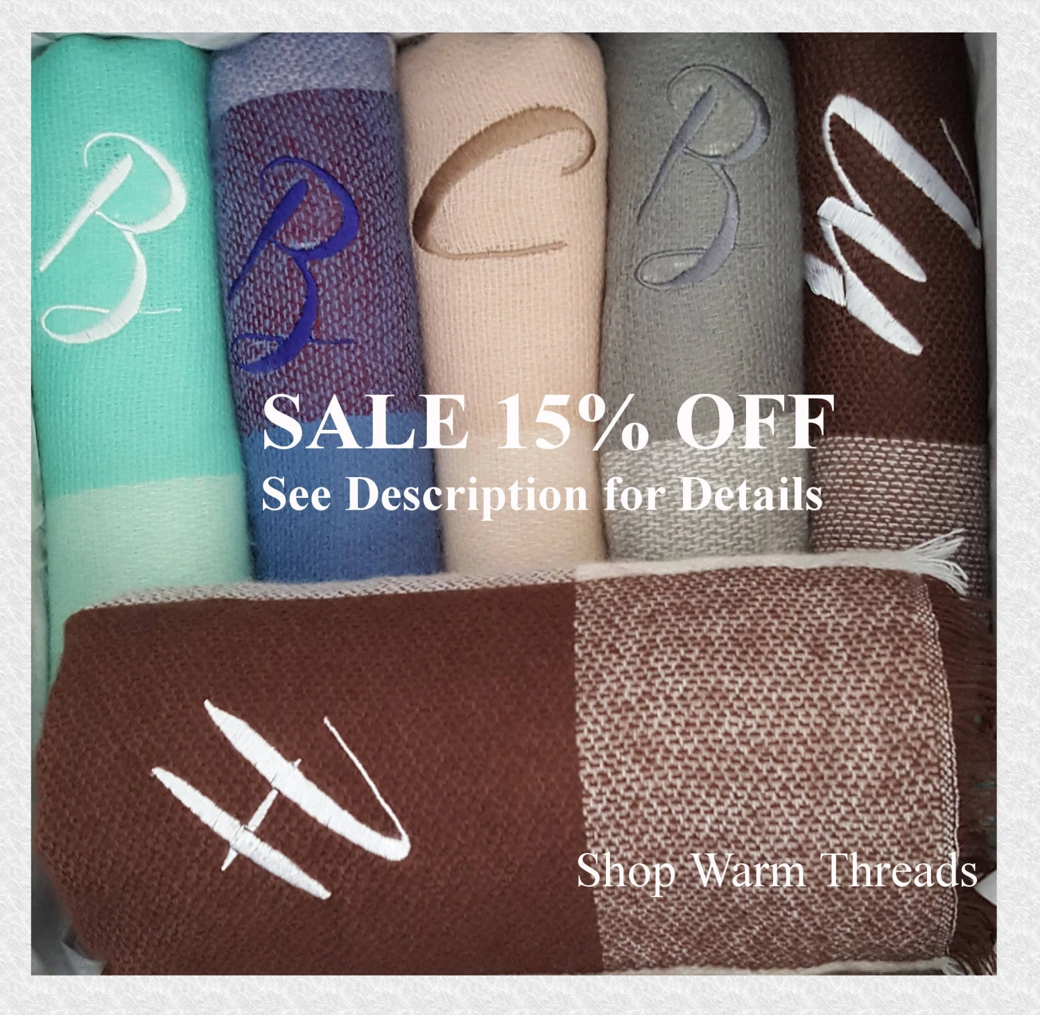 Monogrammed Scarf, Fall Scarf, Winter Scarf, Blanket Scarf, Boho Scarf, Christmas Gift Ideas, Plaid Blanket Scarf, Plaid Scarf, Gift For Her 4 Monogrammed Scarf, Fall Scarf, Winter Scarf, Blanket Scarf, Boho Scarf, Christmas Gift Ideas, Plaid Blanket Scarf, Plaid Scarf, Gift For Her - Image 2