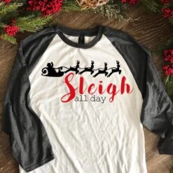 SALE Sleigh All Day Santa Tee//Christmas Shirt, Reindeer, Holiday Graphic Tee, Adult, Baseball Tee, Christmas Tee, Funny Holiday Shirts