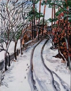 Winter Oaks Road Original Landscape On Canvas 9x7" Dressing Table Desktop Decor Small Wall Art Fireplace Hall Interior Cozy Christmas Gift