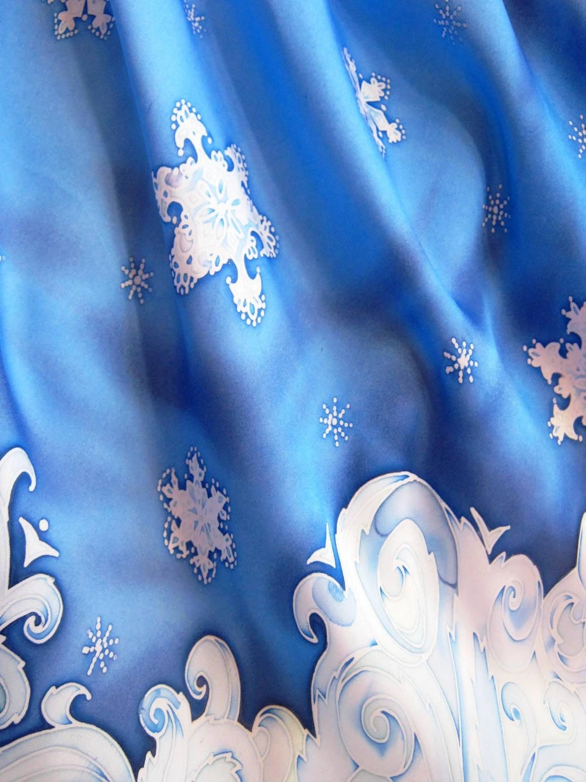 Holiday Silk Scarf Square, Christmas Ornament, Hand Painted Square Silk Scarf, Winter Pattern, Blue Scarf, Snowflake Silk Scarf 11 Holiday Silk Scarf Square, Christmas Ornament, Hand Painted Square Silk Scarf, Winter Pattern, Blue Scarf, Snowflake Silk Scarf - Image 9