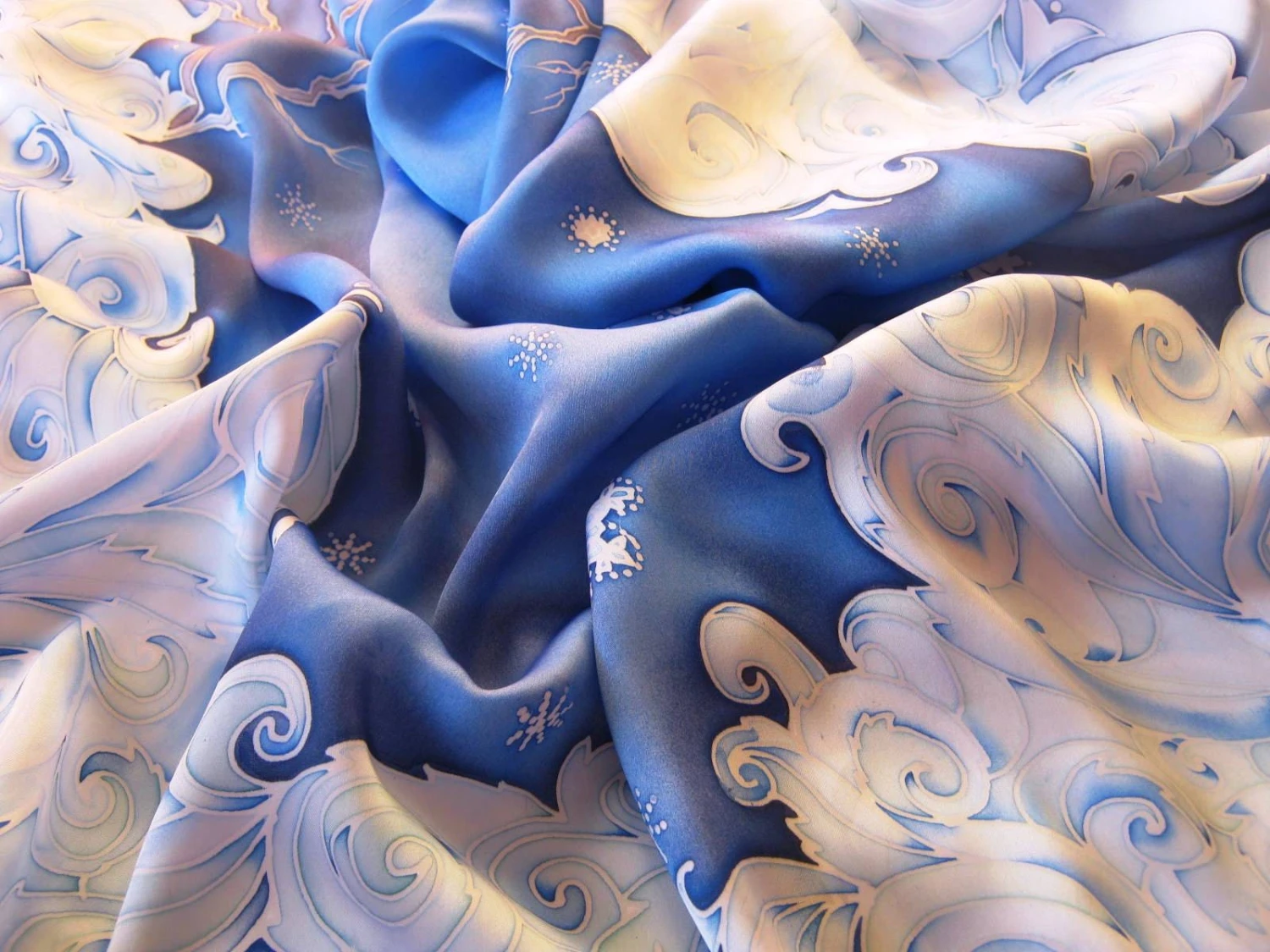 Holiday Silk Scarf Square, Christmas Ornament, Hand Painted Square Silk Scarf, Winter Pattern, Blue Scarf, Snowflake Silk Scarf 4 Holiday Silk Scarf Square, Christmas Ornament, Hand Painted Square Silk Scarf, Winter Pattern, Blue Scarf, Snowflake Silk Scarf - Image 2