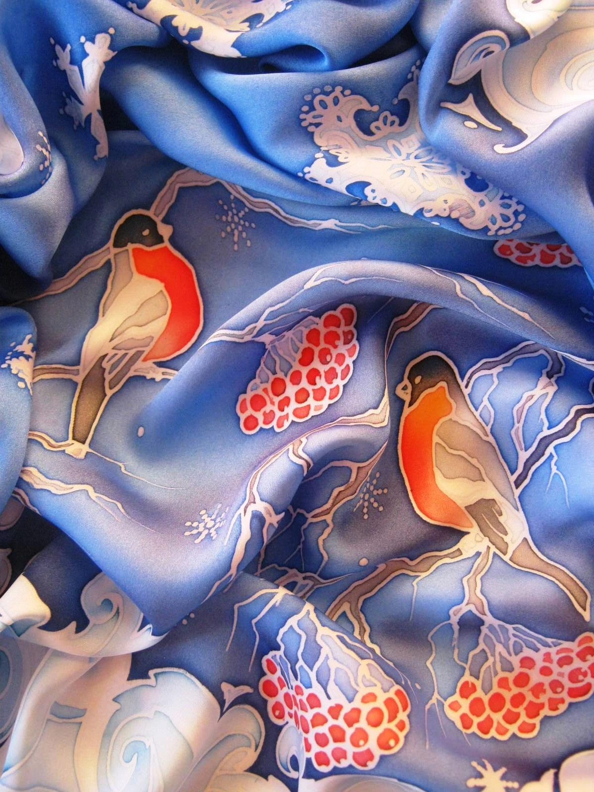 Holiday Silk Scarf Square, Christmas Ornament, Hand Painted Square Silk Scarf, Winter Pattern, Blue Scarf, Snowflake Silk Scarf 12 Holiday Silk Scarf Square, Christmas Ornament, Hand Painted Square Silk Scarf, Winter Pattern, Blue Scarf, Snowflake Silk Scarf - Image 10