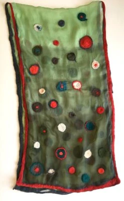Felted Scarf In Green Red Gradation, Long Silk Chiffon Scarf With Felted Dots, Wool Women Scarves, Christmas Gift Mom, Unique Handmade Gift -Jewellery Soldes Boutique il fullxfull.1535037132 4srh
