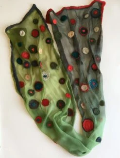 Felted Scarf In Green Red Gradation, Long Silk Chiffon Scarf With Felted Dots, Wool Women Scarves, Christmas Gift Mom, Unique Handmade Gift -Jewellery Soldes Boutique il fullxfull.1535038974 qafr