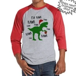 Dinosaur Christmas Shirt - Funny Men's Christmas Shirt - Men's Baseball Tee - Red Raglan Shirt - T Rex Christmas Shirt - Funny Dinosaur Top -Jewellery Soldes Boutique il fullxfull.1570112300 2u6x