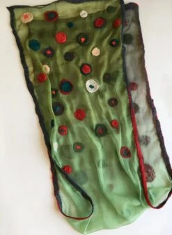 Felted Scarf In Green Red Gradation, Long Silk Chiffon Scarf With Felted Dots, Wool Women Scarves, Christmas Gift Mom, Unique Handmade Gift -Jewellery Soldes Boutique il fullxfull.1582501785 sk6f