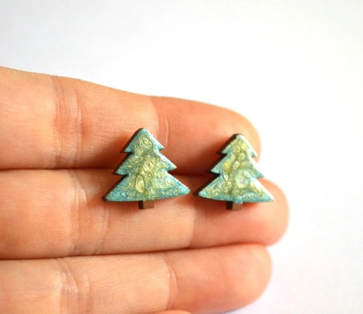 Christmas Earrings Woodland Jewelry Handmade Stud Earrings Green Holiday Earrings Christmas Gift Ideas Xmas Tree Christmas Jewelry Wood Art 3 Christmas Earrings Woodland Jewelry Handmade Stud Earrings Green Holiday Earrings Christmas Gift Ideas Xmas Tree Christmas Jewelry Wood Art