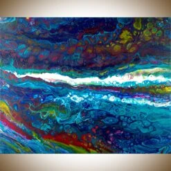 Acrylic Pour Fluid Painting Original Art Abstract Painting Canvas Art Blue Green Red Gift For Him Gift For Her Christmas Gift By Qiqigallery