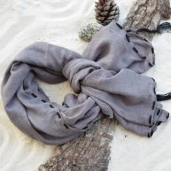 Long Scarf, Gray With Black Details, Scarf, Mom Gifts From Son, Gifts For Women, Christmas Present, Girls Scarf, Head Wraps For Women