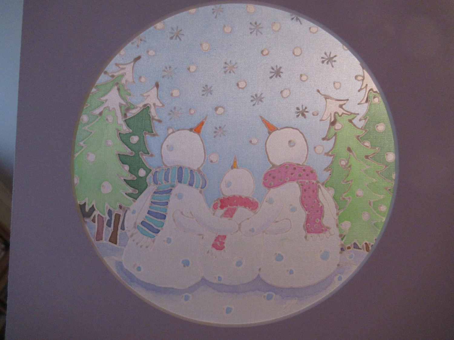 Silk Painting, Original Silk Art, 2 Snowmen And Child, Christmas Art, Winter, Festive Art, Wall Art, Children's Art, Home Decor, White, Blue 9 Silk Painting, Original Silk Art, 2 Snowmen And Child, Christmas Art, Winter, Festive Art, Wall Art, Children's Art, Home Decor, White, Blue - Image 7