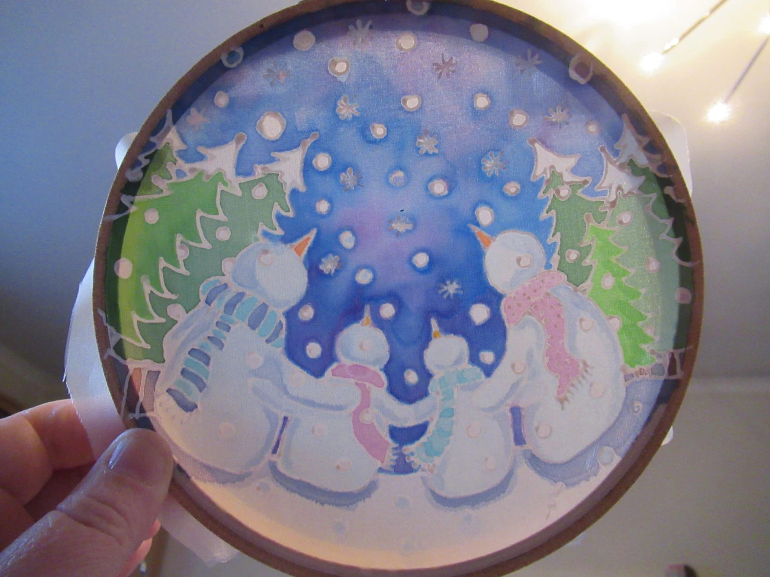 Silk Painting, Original Silk Art, Snowman Family, Christmas Art, Winter, Festive Artwork, Wall Art, Children's Art, Home Decor, White, Blue 11 Silk Painting, Original Silk Art, Snowman Family, Christmas Art, Winter, Festive Artwork, Wall Art, Children's Art, Home Decor, White, Blue - Image 9