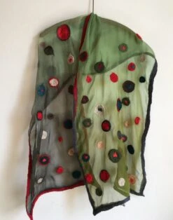 Felted Scarf In Green Red Gradation, Long Silk Chiffon Scarf With Felted Dots, Wool Women Scarves, Christmas Gift Mom, Unique Handmade Gift -Jewellery Soldes Boutique il fullxfull.1697915891 tr69