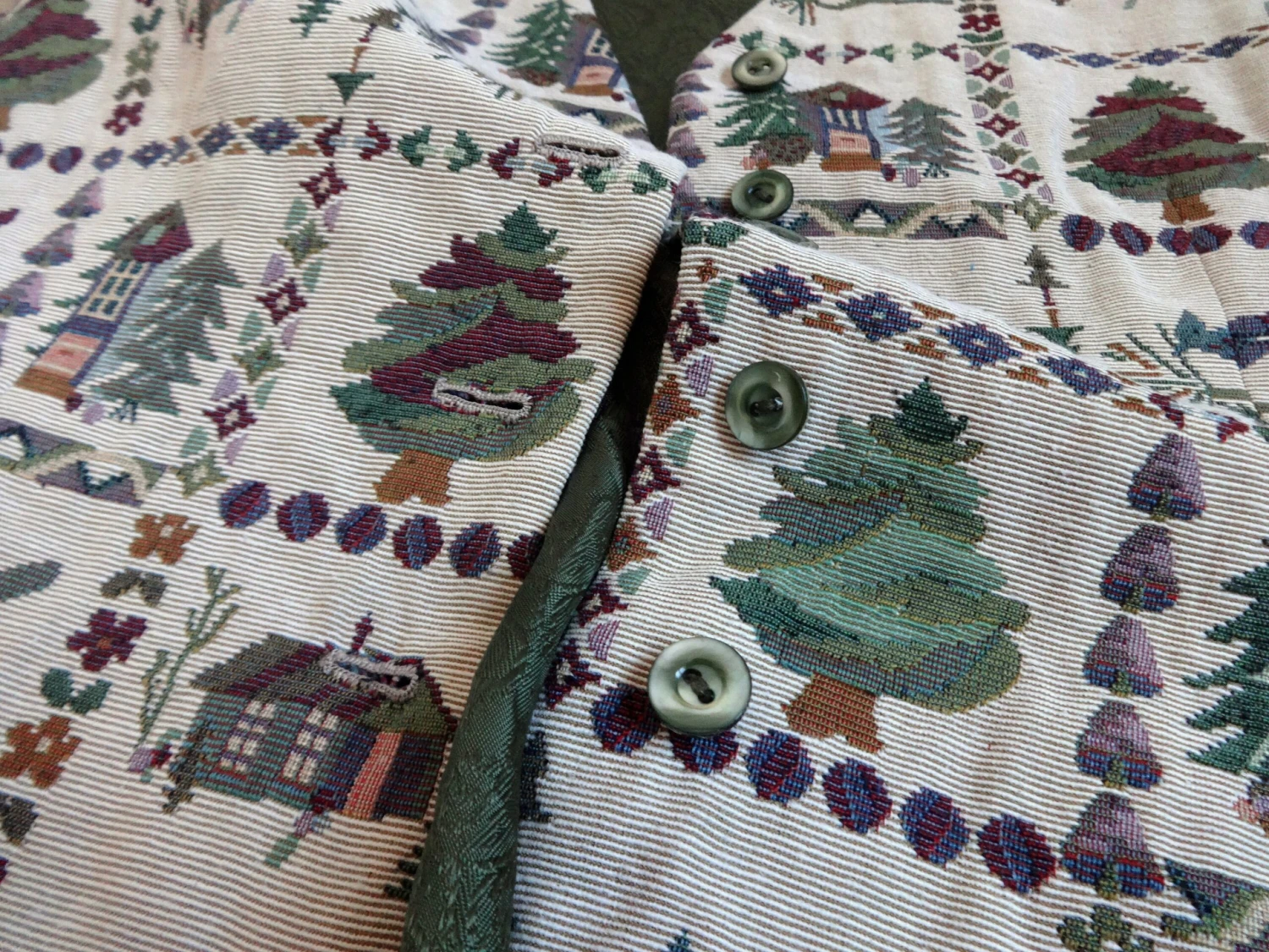 Vintage Tapestry Women's Vest Peasant Style Waistcoat Brown Green Printed House Christmas Tree Vest Hipster Clothing Tied On The Back 8 Vintage Tapestry Women's Vest Peasant Style Waistcoat Brown Green Printed House Christmas Tree Vest Hipster Clothing Tied On The Back - Image 6