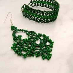 Emerald Green Chandelier Earrings, Tatted Earrings For Women, Sparkly Lace Earrings, Unique Christmas Gifts For Girlfriend -Jewellery Soldes Boutique il fullxfull.1718863426 husx
