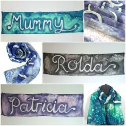Custom Christmas Scarf ~ Personalised Silk Shawl, Scarf With Custom Text, Customized Headdress, One Of A Kind Gift For Mum, Memorial Scarf