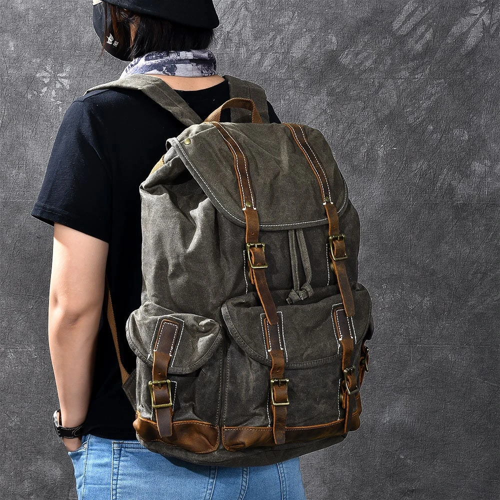 Waxed Canvas Backpack, Handmade Rucksack, School Backpack, Mens Laptop Backpack, Large Travel Backpack, Christmas Gifts, Dad Birthday Gifts 5 Waxed Canvas Backpack, Handmade Rucksack, School Backpack, Mens Laptop Backpack, Large Travel Backpack, Christmas Gifts, Dad Birthday Gifts - Image 3