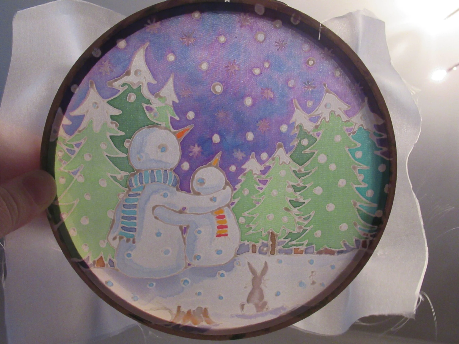 Silk Painting, Original Silk Art, Snowman And Child, Christmas Art, Winter, Festive Art, Wall Art, Children's Art, Home Decor, White, Silver 9 Silk Painting, Original Silk Art, Snowman And Child, Christmas Art, Winter, Festive Art, Wall Art, Children's Art, Home Decor, White, Silver - Image 7