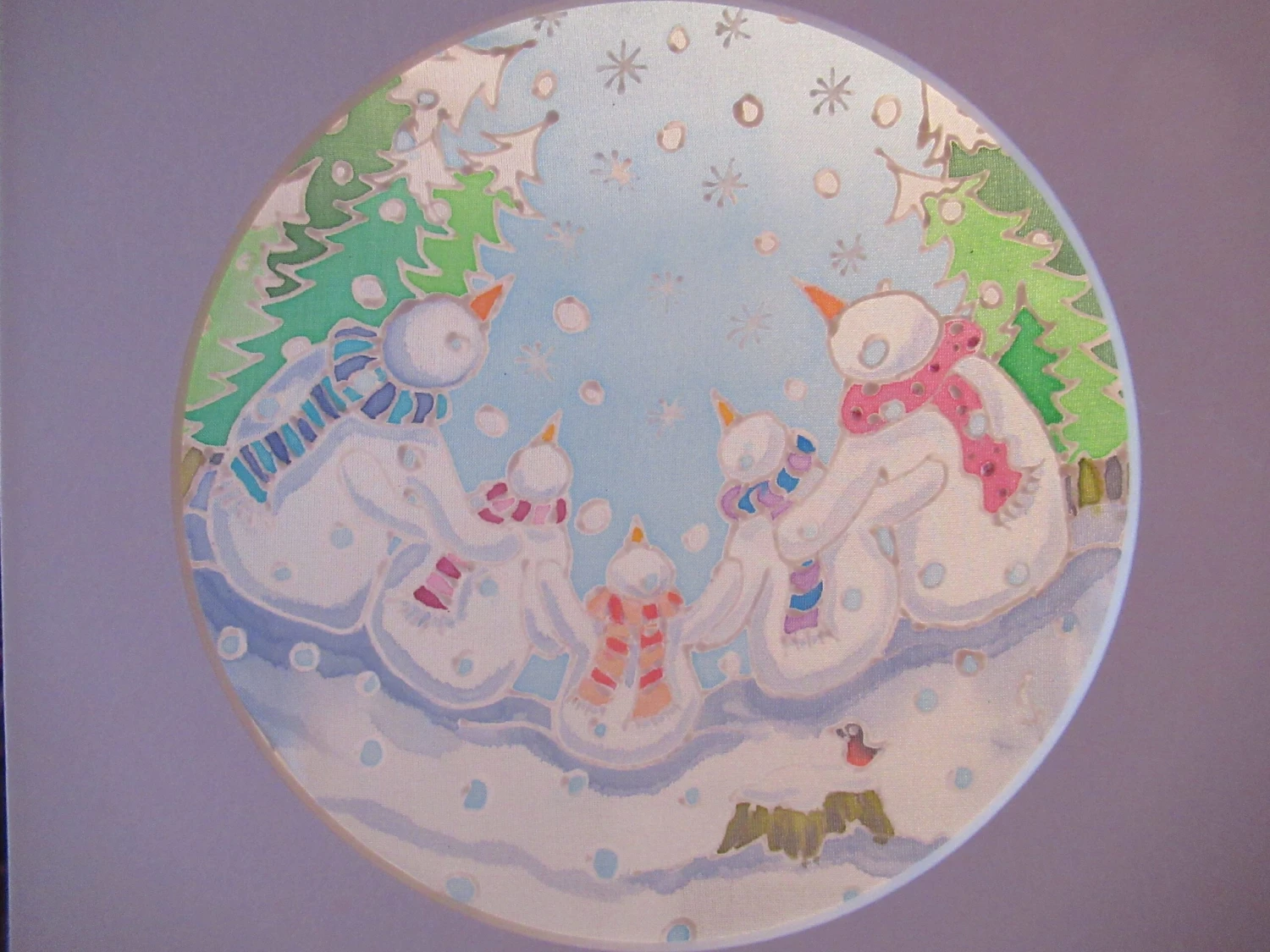 Silk Painting, Original Silk Art, Family Of Snowmen, Christmas Art, Winter, Festive Artwork, Children's Wall Art, Home Decor, White, Blue 8 Silk Painting, Original Silk Art, Family Of Snowmen, Christmas Art, Winter, Festive Artwork, Children's Wall Art, Home Decor, White, Blue - Image 6