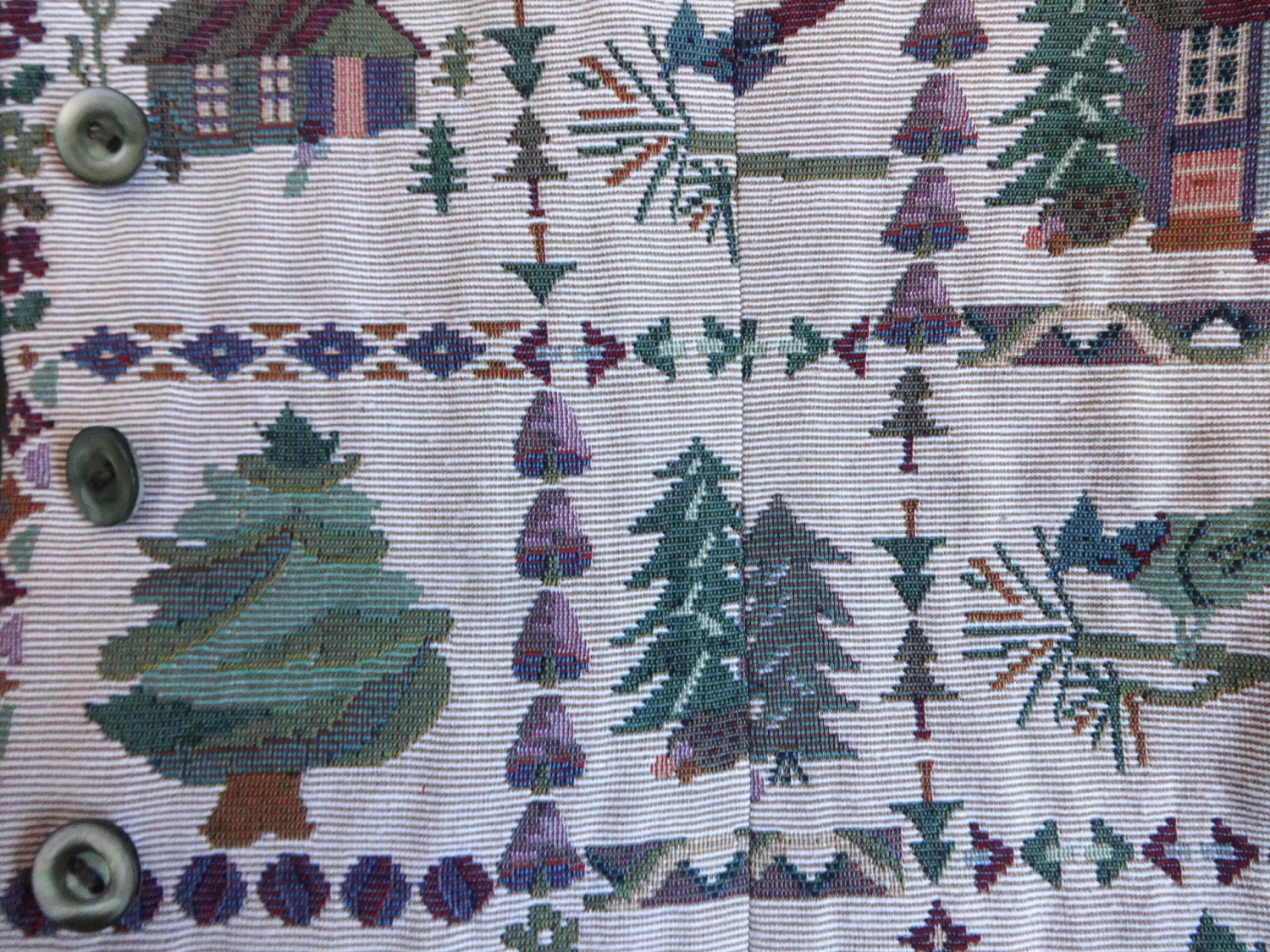 Vintage Tapestry Women's Vest Peasant Style Waistcoat Brown Green Printed House Christmas Tree Vest Hipster Clothing Tied On The Back 7 Vintage Tapestry Women's Vest Peasant Style Waistcoat Brown Green Printed House Christmas Tree Vest Hipster Clothing Tied On The Back - Image 5