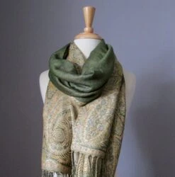Olive Green/delicate Paisley Pashmina Shawl, Cowl Scarf, Eternity Scarf, Christmas Gift, Gift For Her