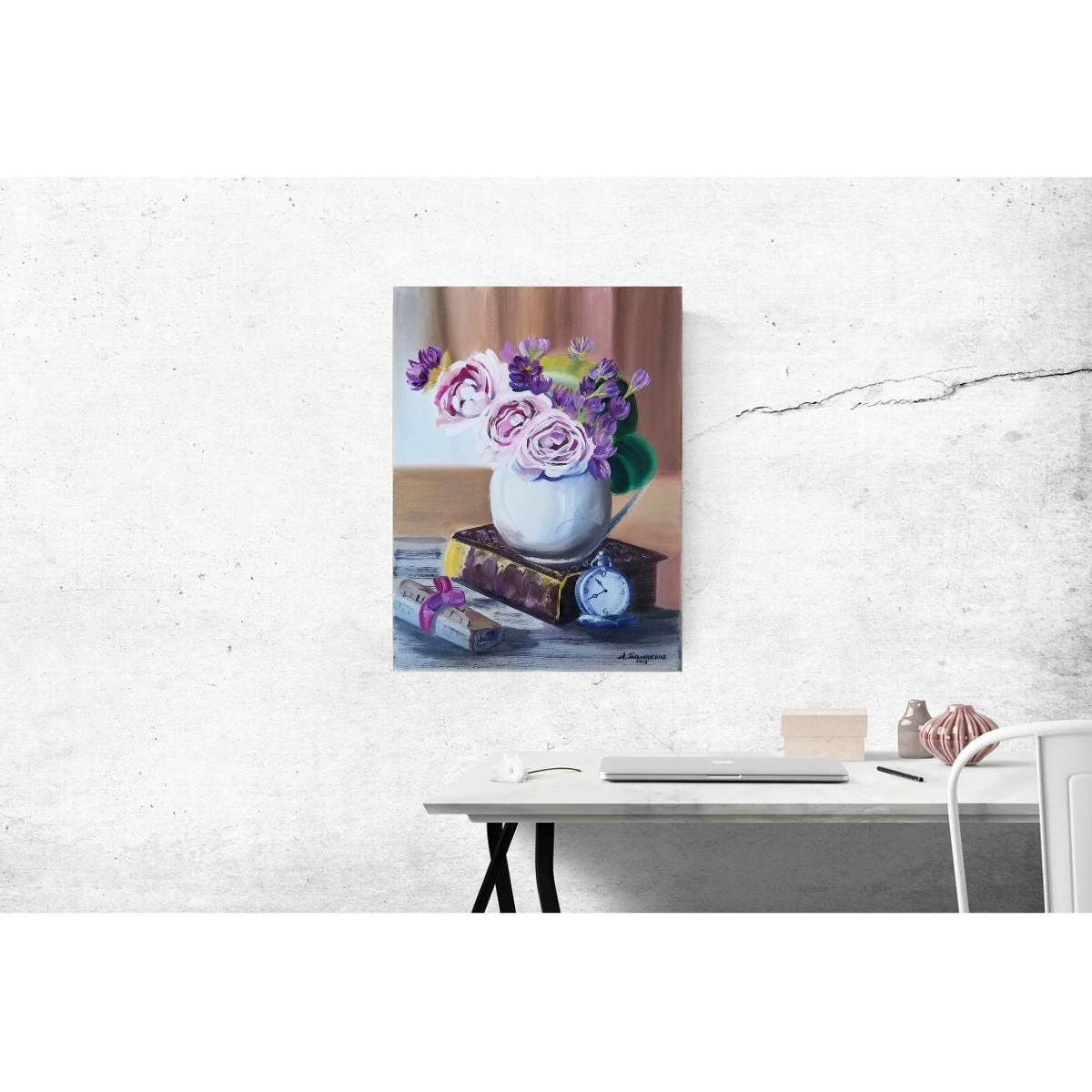 Purple Flowers Original Oil Painting On Canvas, Christmas Gift. New Year Gift. Impressionist Floral Still Life, Elegant Painting For Living 6 Purple Flowers Original Oil Painting On Canvas, Christmas Gift. New Year Gift. Impressionist Floral Still Life, Elegant Painting For Living - Image 4