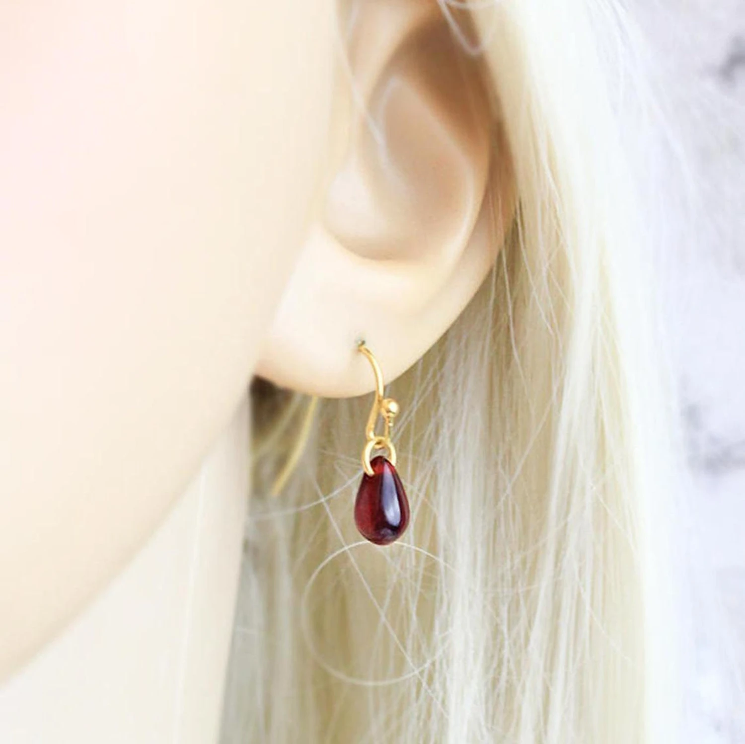 14k Gold Earrings Dangle - Ruby Jewelry Gift For Daughter - Christmas Gift - Small Red Earrings - Tiny Ear Bridesmaid Earrings Gifts For Her 4 14k Gold Earrings Dangle - Ruby Jewelry Gift For Daughter - Christmas Gift - Small Red Earrings - Tiny Ear Bridesmaid Earrings Gifts For Her - Image 2