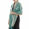 Floral Silk Scarf With Tassels - 100% Silk Scarf Mum Christmas Gift- Luxurious Turquoise Scarf - Womens Silk Scarf