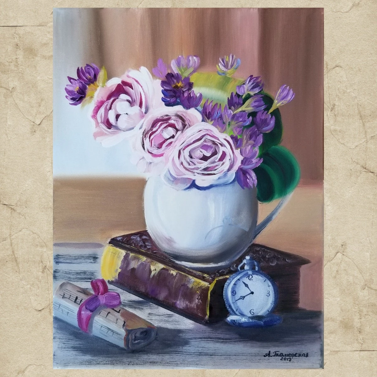 Purple Flowers Original Oil Painting On Canvas, Christmas Gift. New Year Gift. Impressionist Floral Still Life, Elegant Painting For Living 4 Purple Flowers Original Oil Painting On Canvas, Christmas Gift. New Year Gift. Impressionist Floral Still Life, Elegant Painting For Living - Image 2