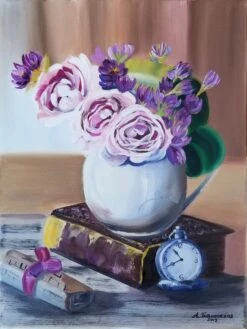 Purple Flowers Original Oil Painting On Canvas, Christmas Gift. New Year Gift. Impressionist Floral Still Life, Elegant Painting For Living