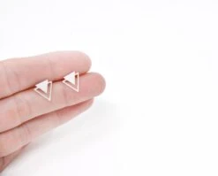 Triangle Stud Twain Earrings, Geometric Silver Post Earrings, Minimalist Jewellery, Christmas Gift Earrings