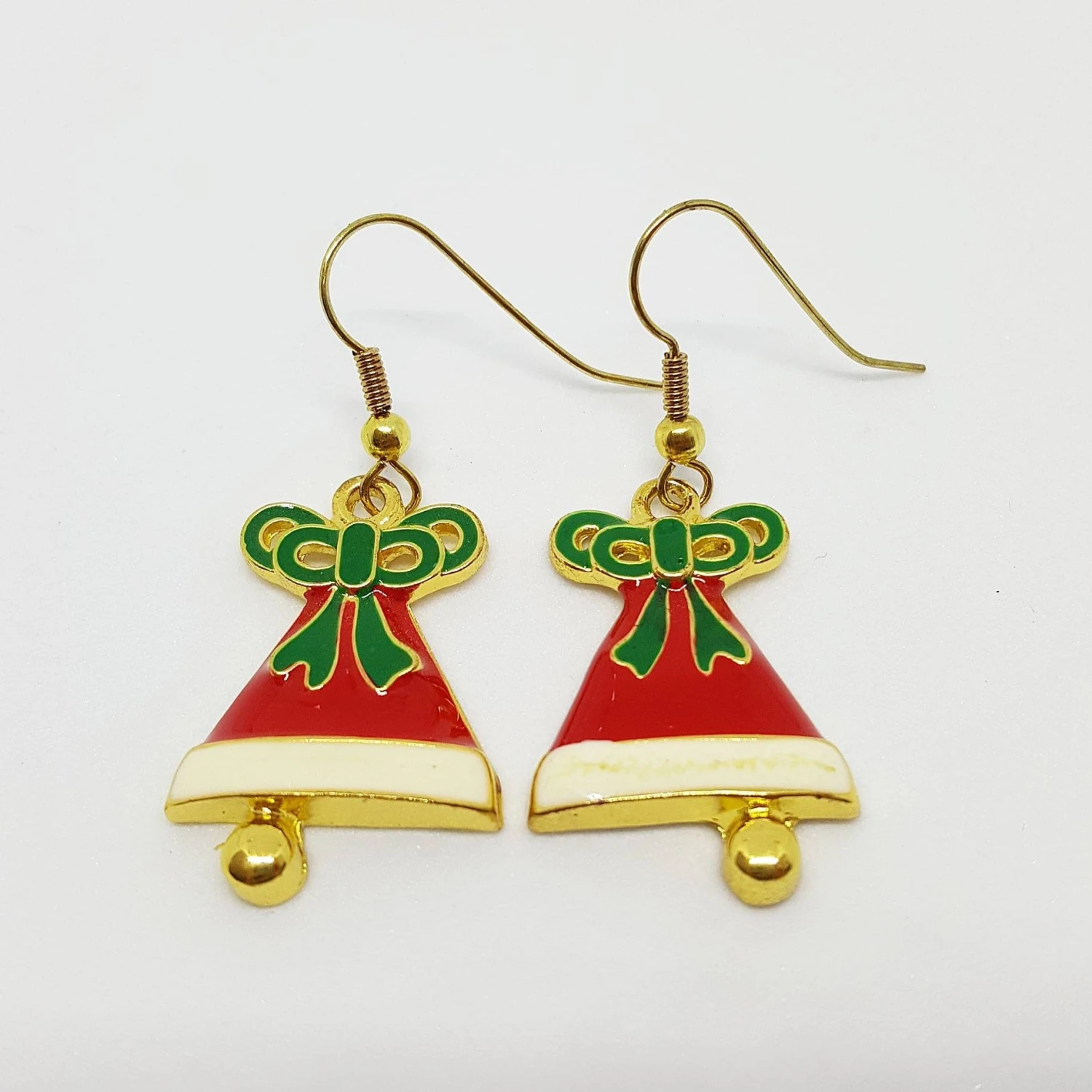 Red Christmas Bells With Green Bow Earrings Perfect Holiday Gift 5 Red Christmas Bells With Green Bow Earrings Perfect Holiday Gift - Image 3