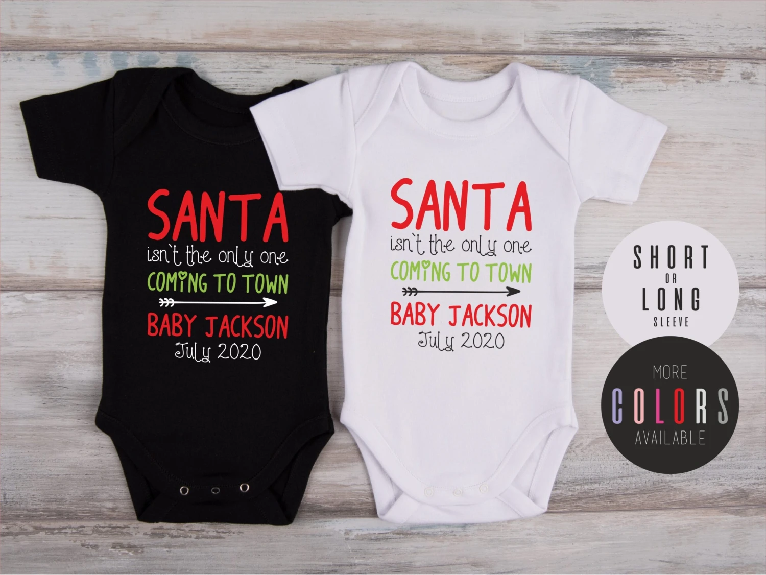 Christmas Pregnancy Announcement, Christmas Pregnancy Reveal To Family, Santa Isn't The Only One Coming To Town Personalized Baby Bodysuit 3 Christmas Pregnancy Announcement, Christmas Pregnancy Reveal To Family, Santa Isn't The Only One Coming To Town Personalized Baby Bodysuit
