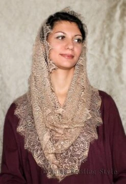 Gift For Christmas Mantilla Beige Head Coverings Veil For Mass Religious Infinity Veilchapel Church Veil Wedding Veil Lace Scarf