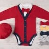 Red Baby Outfit, Red/Navy Cardigan, Bodysuit, Hat & Bow Tie Set, Bow Tie Cardigan Clothing Set, Baby Shower Gift, Christmas Baby Outfit -Jewellery Soldes Boutique il fullxfull.2060336292 8q2a