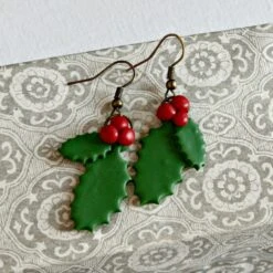 CHRISTMAS EARRINGS, Holly Earrings, Polymer Clay Holiday Earrings, Vintage Christmas Earrings, Scandi Christmas Earrings, Xmas Earrings -Jewellery Soldes Boutique il fullxfull.2079419686 nr93
