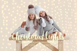 Christmas Lights Digital Backdrops + Bonus Gold Bokeh Overlays