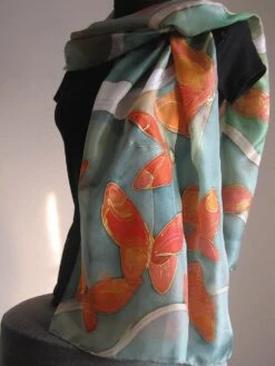 Hand Painted Silk Scarf- Flaming Butterfly, Woman Fashion, Green Silk Scarf, Bright Silk Shawl Unique Handmade Gift Christmas Gift Mom 9 Hand Painted Silk Scarf- Flaming Butterfly, Woman Fashion, Green Silk Scarf, Bright Silk Shawl Unique Handmade Gift Christmas Gift Mom -Jewellery Soldes Boutique il fullxfull.211804934