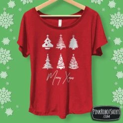 Christmas Tree Shirt For Women, Relaxed Flowy Shirt For Women, Dolman Sleeve, Short Sleeve Christmas Shirts
