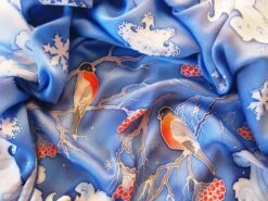 Christmas Silk Scarf Handpainted 36x36 Inches, Blue Head Scarf Silk, Neck Scarf, Gift For Women -Jewellery Soldes Boutique il fullxfull.2131939255 mo0l