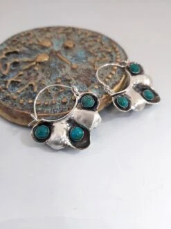 Silver Turquoise Earrings,Turquoise Hoops,Sterling Turquoise,December Birthstone,Sterling Hoops,BohoJewelry,Oxidized Silver,Christmas Gift