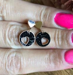 Earrings Heart, Black, Hollow, Punched Out Heart, Round, Rose Gold, Rhinestone Jewelry, Girlfriend Gift, Christmas Gift, Mother Daughter Jewelry -Jewellery Soldes Boutique il fullxfull.2321270941 oaaw