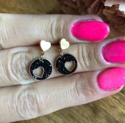 Earrings Heart, Black, Hollow, Punched Out Heart, Round, Rose Gold, Rhinestone Jewelry, Girlfriend Gift, Christmas Gift, Mother Daughter Jewelry -Jewellery Soldes Boutique il fullxfull.2321271083 24xj