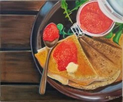 Still Life With Crepes & Caviar Original Oil Painting. Christmas Gift. New Year Gift. Interior Painting With Traditional Russian Maslenitsa