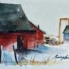 Cabin Decor Cabin Wall Art Small Painting Of Barn Landscape Barn Winter Painting 5x7 Christmas Watercolor Painting Red Barn Farm Art Print)